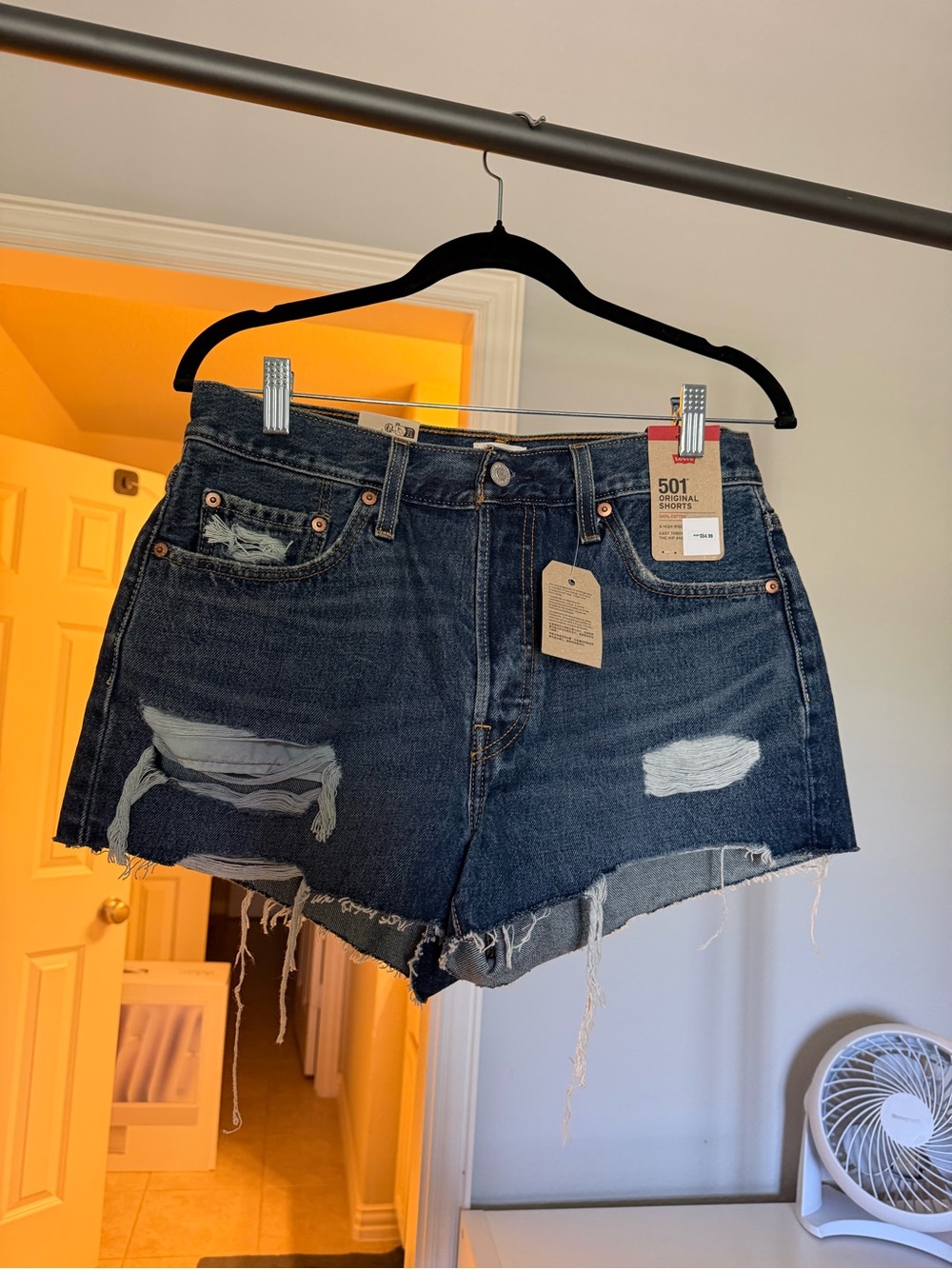 Levi's Dark Blue Distressed 501 Cutoff Jean Shorts